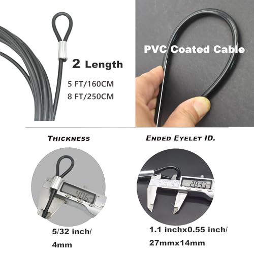 Image of 5FT 4mm Stainless Steel Security Cable Lock,Braided Steel Vinyl Coated Safety Cable Luggage Lock,Flexible Steel Cable Security Wire Rope Double Loop,Black