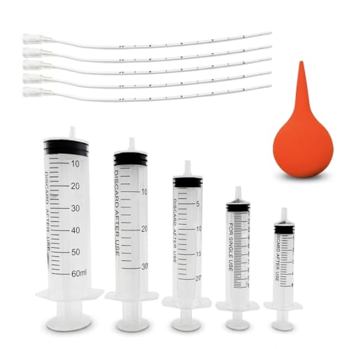 Yiqianhome 11pcs Puppy Kitten Feeding Tube Kit for Small Animals and Clear Feeding Syringe 5/10/20/30/60ml Clear Feeding Tube Syringe Bulb for Puppy Kitten Nestling Feeding Tools