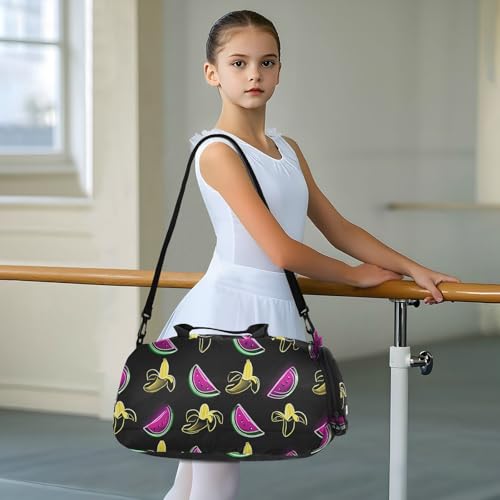 Duffle Bag for Boys or Girls with Shoes Compartment, Watermelon Banana Sports Travel Bag Overnight3