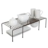 Smart Design Kitchen Storage Shelf Rack w/Plastic Feet - Steel Metal - Rust Resistant Finish - Cups, Dishes, Cabinet & Pantry Organization - Kitchen (10 x 32 Inch) (Large Expandable) [Bronze]