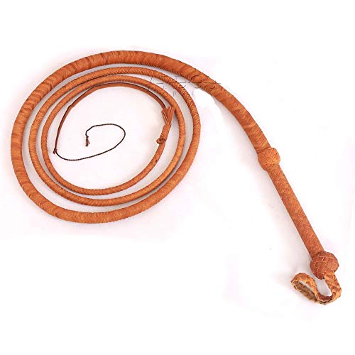 Ardour Crafts Cow Hide Leather Bull Whip 4 to 10 Feet Long 12 Plait Tan Bullwhip Loud Crack and Heavy Duty