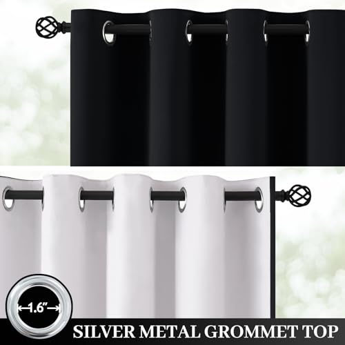 Image of Yakamok Black 100% Blackout Curtains 63 Inches Long for Bedroom 50 inch Wide | Blackout Curtain Panels for Bedroom, 2 Thick Layers Grommet Top Thermal Insulated Drapes with White Back for Living Room