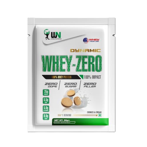 Image of Dynamic Whey-Zero | Whey Protein Powder with 25g Protein, 5.5g BCAA & 5g Glutamine | For Muscle Growth, Workout Recovery & Strength Support | Cookies & Cream - 34g (Single Serving)
