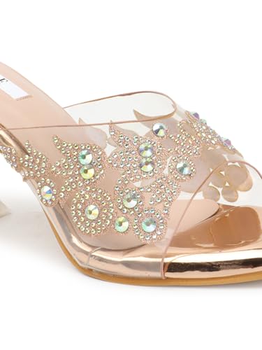 Image of ELLE women's Square Toe Spool heel Embellished Strap Slip-On Sandal