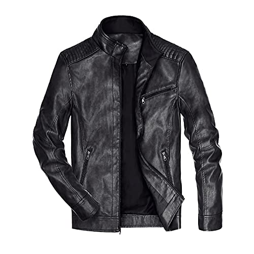 VICALLED Mens Leather Jacket Slim Fit Stand Collar PU Motorcycle Jacket Lightweight