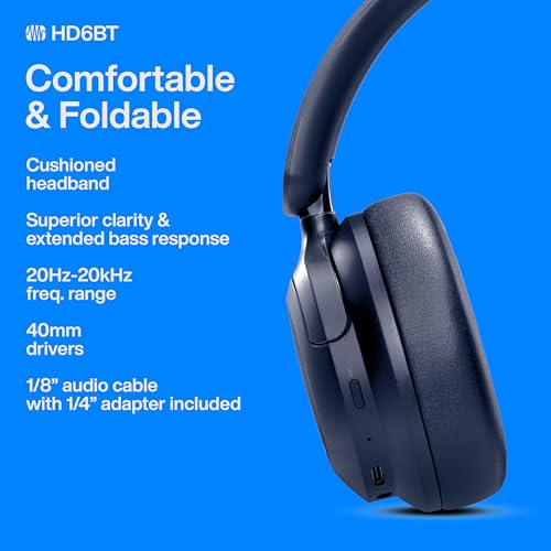 Image of PreSonus Eris HD6BT - Over-Ear Closed-Back Wireless Headphones, Bluetooth, ANC Noise Cancelling, Up to 60 Hours Battery Life, Studio Headphones for Mixing, Monitoring, Recording, Midnight Blue