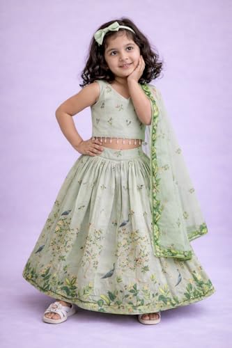 Image of Delima Fashion Girls Printed Lehenga Choli Set with Dupatta | Kids Ethnic Wear for Wedding, Festival & Party | Lightweight Traditional Outfit for Girls