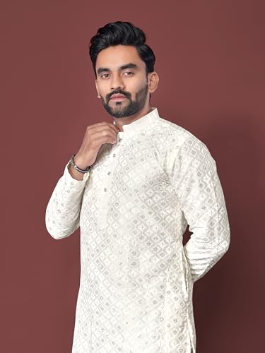 Image of Men's Silk Blend Solid Straight Kurta