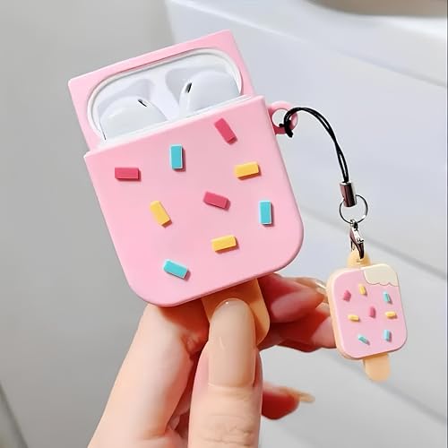 Image of Airpods 4 Cover Silicone Case (2024) Active Noise Cancellation (ANC) with Keychain Protective Case ((Pink) Ice-Cream)