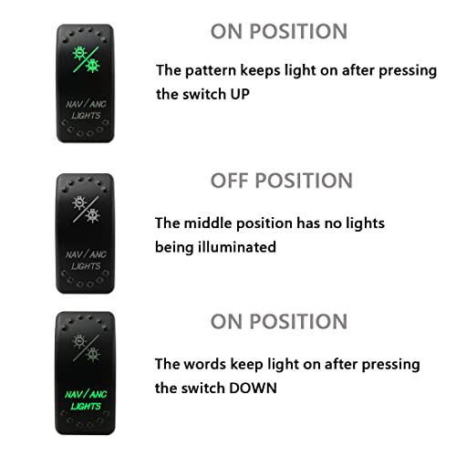 Image of Green Backlit Nav /Anchor Rocker Switch 7Pin ON-Off-ON Switch for Marine Boat Yacht Ship Waterproof IP66
