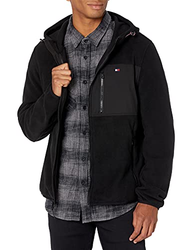 Tommy Hilfiger Veste polaire Performance à capuche pour homme, Noir/Noir Technique mixte, Large