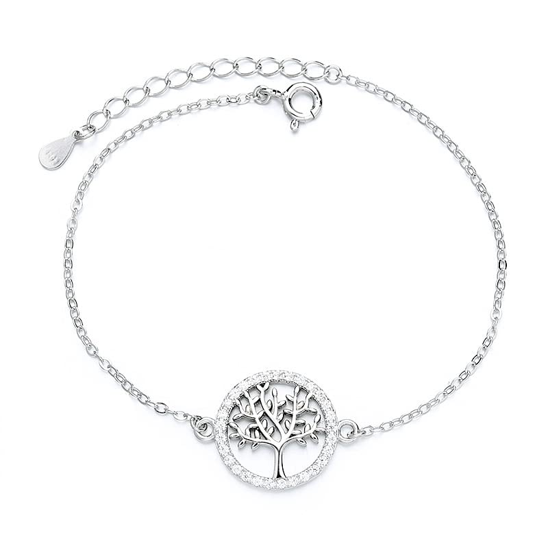 Pulsera De Plata，Pulsera De Cadena Fina Con Diseño De Árbol De La Vida En Plata De Ley 925 De Alta Gama Con Cierre De Resorte Ajustable, Joyería Energética Para Mujer.