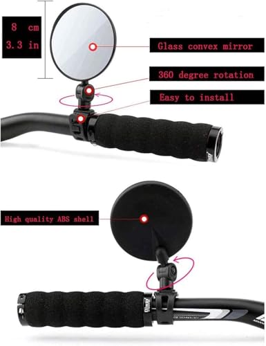 Image of SHOPEE 1 Pack Bar End Bike Mirrors, Mountain Bicycle Rear View Mirrors 360 Dregree Rotatable Adjustable Handlebar Mounted Plastic Convex Mirror for Mountain Road Bike Cycling