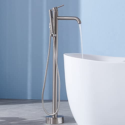 Friho Bodenmontierter, gebürsteter Nickel, freistehender Badewannenarmatur, Wannenfüller, Wasserhahn, Einhandgriff, freistehend, Einweichen, Badewanne, Dusche, Mischbatterie mit Handbrause Cover
