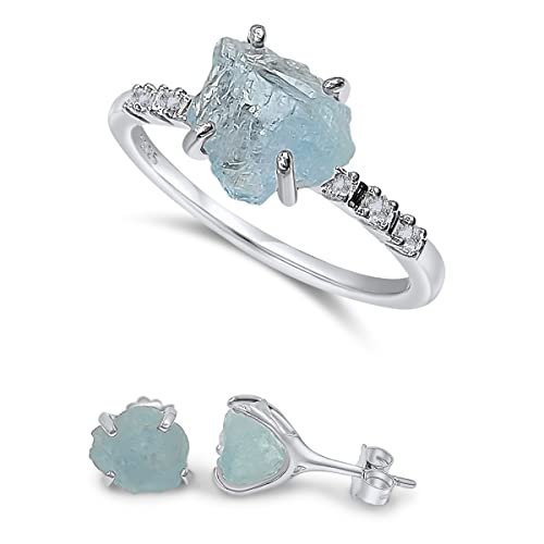 Raw Aquamarine Stone stud Earrings and...