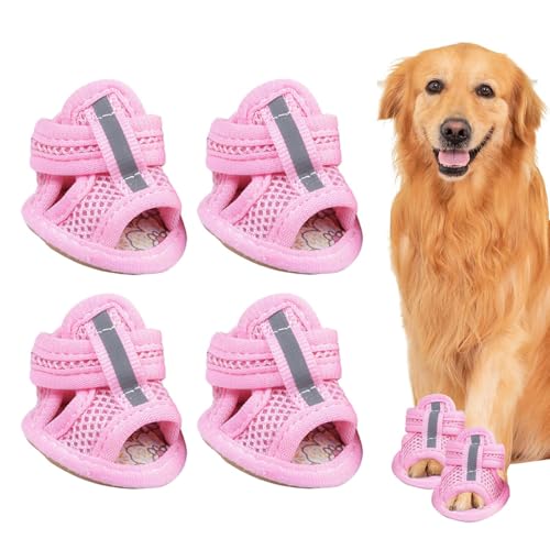 犬用シューズ | 4足セット 大型犬用シューズ - ペット用品子犬ブーツ 公園 ハイキング 屋内 夜間 道路 アウトドア 庭 日常旅行 家用対応
