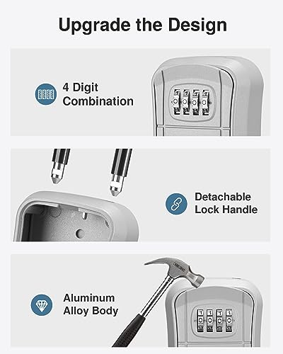 Image of Puroma Portable Combination Lock Box - Wall-Mounted Key Storage for House, Office, Apartment - Resettable Code Safe Security Box (1 Pack, Silver)
