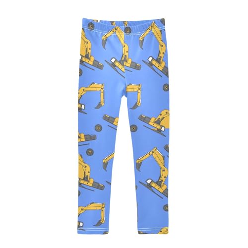 ALAZA Girls' Leggings Children's Yoga Pants Skinny Printed Dance Excavator Blue Comfortable 4T