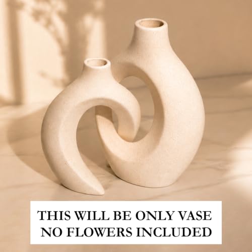 Image of Art Street Knot Norma Double Ceramic Vase |Modern Geometric Shapes |White Decorative Flower Pot for Home| Living Room, Bedroom, and Office Decor|Vase for New Year, Christmas Decor| Size (8x7 Inch)