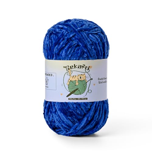 Image of Fuzzy Chenille Yarn for Crocheting, Fluffy Amigurumi Crochet Yarn for DIY Craft /Hat /Shoes, (100g /197yds) Soft Velvet Baby Blanket Yarns(Royal Blue)