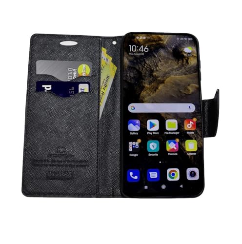 Image of Bintage Case Imported Canvas Cloth Smooth Flip Cover Compatible Model for Oppo RMX1801 / Realme 2Pro | Wallet Back Cover Case Stylish Mercury Magnetic Closure - Black