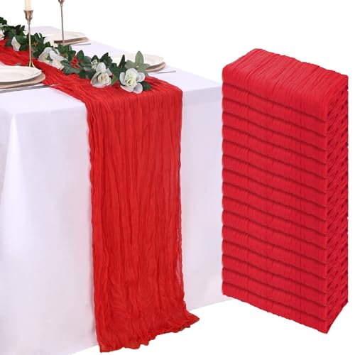 pepmily 16 Pack Red Cheesecloth Table Runner 23 x 120 Inch 10Ft