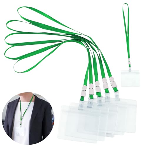 Webirth(ウィバース) 名札ホルダー 【便利な収納袋つき!】日本企画 交換用名札予備パーツ付属 名札ケース 首下げ 図面ファイル (緑, 5枚)