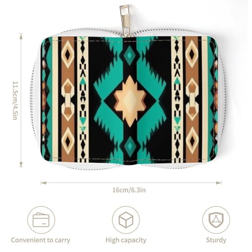 Women's Portable Card Holder Wallet, Pu Leather Credit Card Organizer Bag with 20 Slots Tribal Navajo Aztec Geometric Ethnic Pattern Zipper Slim Coin Purse3