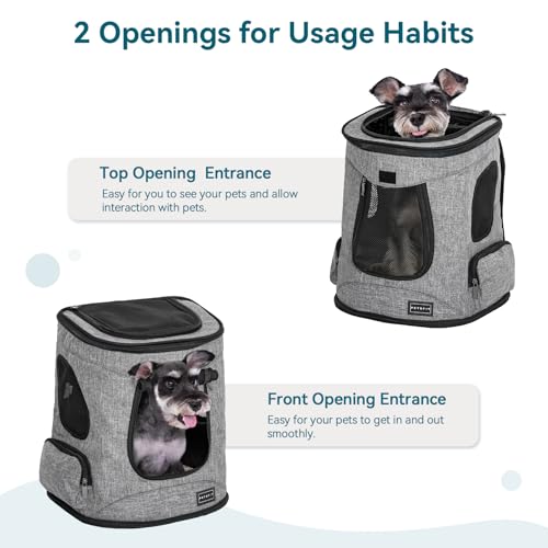 Petsfit Hunderucksack & Katzenrucksack für große Katzen bis 5kg - Leichter Katzen Rucksack mit Netzfenster, Brustgurt & Polster - Atmungsaktiver Rucksack für kleine Hunde, Grau