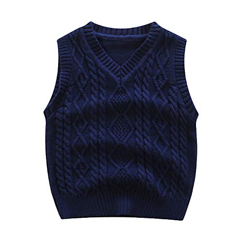 YAGATA Boys' V-Neck Sweater Vest Cotton Soft V-Neck Knit Sweater Vest Blue
