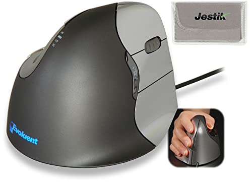 Evoluent Vertical Mouse 4 Right Hand (Vm4R) - Ergonomic Usb Wired Mouse For Laptop And Pc With Jestik Microfiber Cloth (Regular Size) Black #TOP18