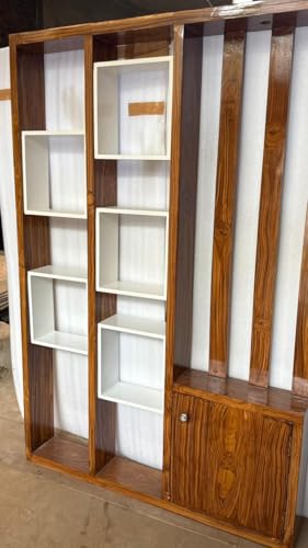 Image of MKH KRAFTS- Hand Carved Wooden Room Divider & Partition Panel Decorative Room Separator with Open Shelf Divider for Living Room Kitchen & Office Brown (72x48 Inch)