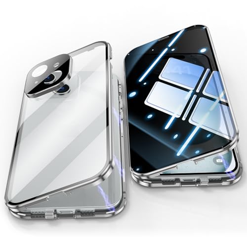 Coque iPhone 15 anti espion en métal argenté et verre trempé intégral 360°