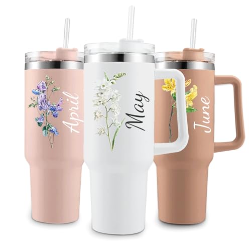 RYTOTHU Personalized Tumbler with Handle and Straw, 40 Oz Custom Insulated Tumblers with Names - Customized Travel Coffee Tumbler Mug, Personalized Birthday Gifts for Women