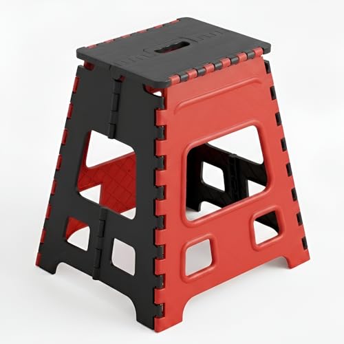 Image of U-MAX 18 INch Folding Step Stool, Portable, Heavy Duty Plastic with Anti-Slip Surface Space-Saving Foldable Stool for Kids & Adults (Red-Black)