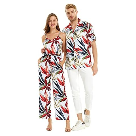 Matchable Couple Hawaiian Luau Shirt in Garden at Dawn, Men, M Cover