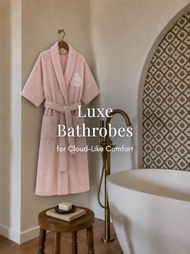 Image of RANGOLI Royal Bamboo Premium Bathrobe For Women | Ultra Soft Bamboo Yarn Lightweight Bathing Robes | 460 GSM Highly Absorbent & Quick Drying Luxurious Bath Gown | Knee Length Bath Robe - Peach