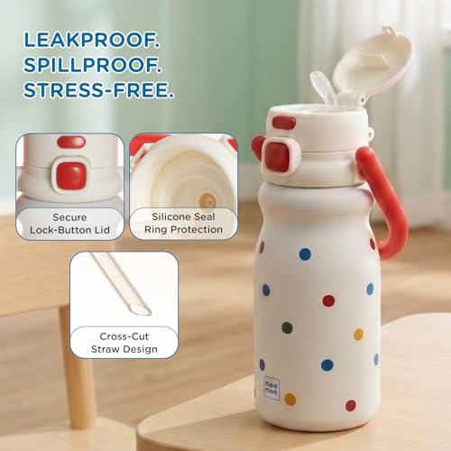 Image of Mee Mee Hydro Flow 500ml Leakproof Insulated Water Bottle for Kids | SS316L Stainless Steel | 24H Cold & 12H Warm | Leakproof Straw Sipper | BPA-Free School Bottle with Strap