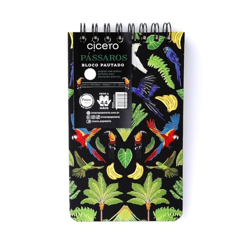 Bloco Wire-O Pássaros Pautado 12X20 Floresta Tropical Preto, Cicero