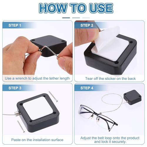 Cordon rétractable pour télécommande noir 2m câble sécurité antivol PATIKIL - 5