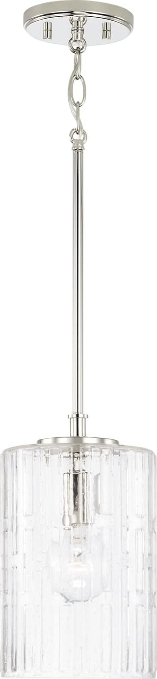 Capital Lighting 341311MB Emerson Transitional Embossed Seeded Glass Cylinder Pendant Light Fixture, 1-Light 100 Watt, 12" H x 7" W, Matte Black