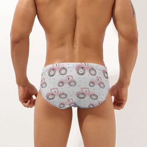 Watercolor Tractor Pattern Mens Swim Briefs Bikini Sexy Low Rise Trunks Swimsuit Bathing Suit Beach2