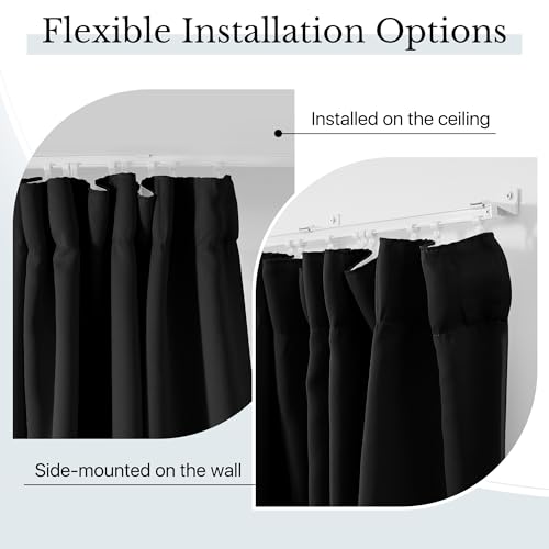Image of RYB HOME Room Divider Curtains with Flexible Bendable Track, Heavy Duty Blackout Privacy Drape Set for Curved Bedroom /Living Room Bay Windows /RV /Corner Partition, W100xL84, Black, 1 Panel