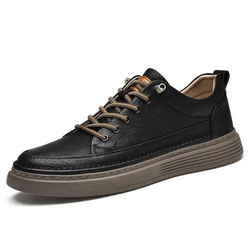 Men's Genuine Leather Flat Casual Oxford Shoes Comfortable Round Toe Lace-Up Slip-On Platform Work Walking Shoes Non-Slip Driving Oxford Sneakers