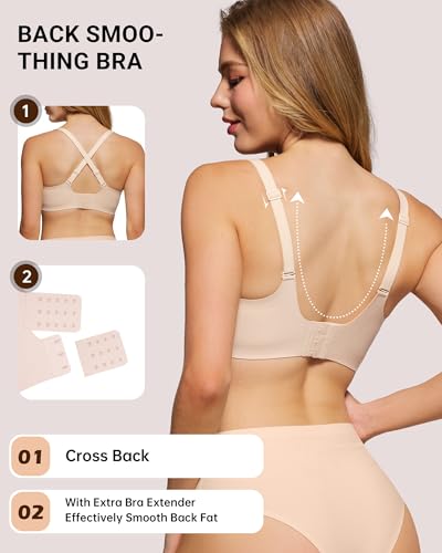 HORISUN Wireless No Underwire Bra for Women V-Neck Lace Trim Seamless Bra | Supportive,Full Coverage T-Shirt Bras,Criss Cross Straps, Smoothing Back,Buttery Soft, Comfortable Bralettes - image 3