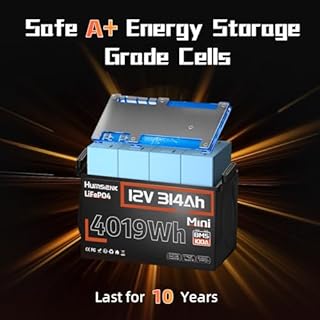 HumsiENK 12V 300Ah (314Ah) LiFePO4 Battery Built-in 200A BMS, MAX. 4019Wh 15000+ Cycles 300Ah Lithium Battery for RV, Off-Grid, Home Backup