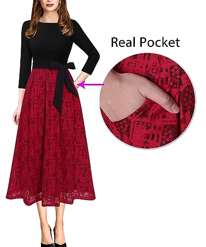 Image of VFSHOW Womens Work Business Casual Church Pockets Belted A-Line Midi Dress