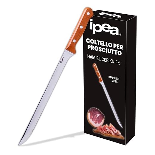 IPEA Coltello per Prosciutto e Carne con Lama Lunga in Acciaio Inox - 38 CM - Coltello Affilato per Taglio Preciso di Salumi, Barbecue, Crudo, Affettato - Coltello da Cucina con Manico in Legno -