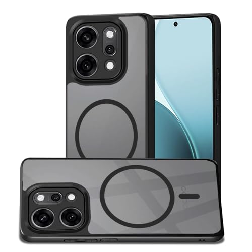 Image of AESTMO Oppo Reno 14 Pro 5G Back Cover | 360 Protection | Crystal Clear Hard Back Transparent | Compatible with MagSafe Accessories (PC+TPU, Black Bumper)