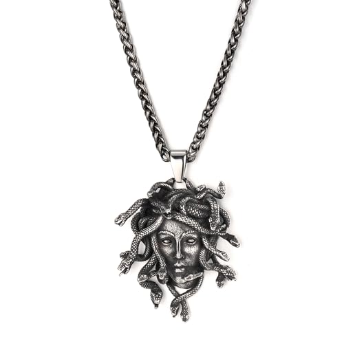 GTHIC Medusa pendentif Gorgone Serpent Serpent mythologie grecque pendentif avec chaîne en acier...